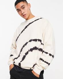 ASOS DESIGN oversized sweatshirt in beige and black stripe tie dye-Multi