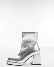 Topshop Wide Fit Tiff block heeled ankle boots in silver