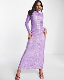 Jaded Rose Modest long sleeve maxi dress in purple sequin