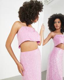 ASOS EDITION sequin cami crop top in pink