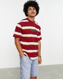 Topman oversized stripe t-shirt with worldwide embroidery in red