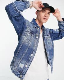 River Island oversized checkboard denim jacket in blue