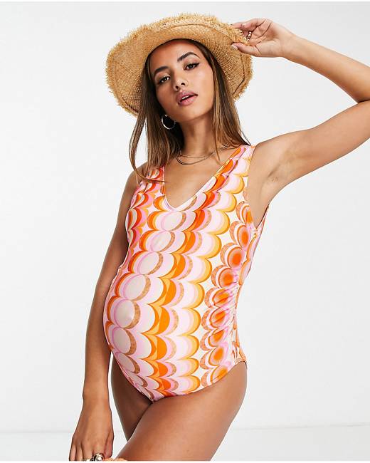 ASOS Maternity ASOS DESIGN maternity ruched tie front swimsuit in