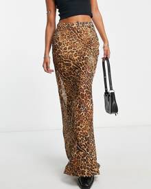 ASOS DESIGN sheer maxi skirt in leopard print-Multi