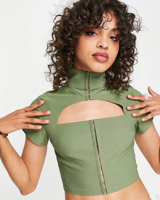 Daisy Street Plus Active short sleeve crop top in jade green