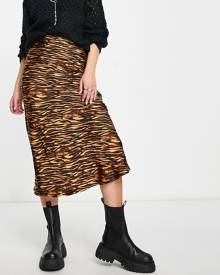 Violet Romance satin midi skirt in tiger print-Multi