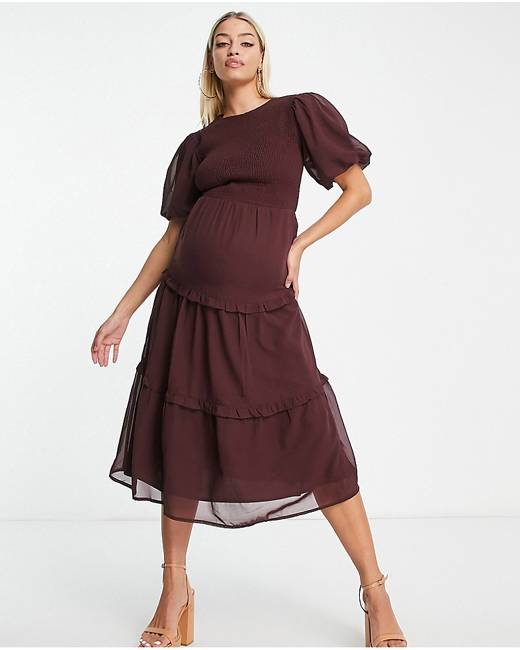 ASOS DESIGN maternity midi dress with embroidery and lace trim