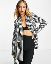 River Island gingham check blazer in black (part of a set)