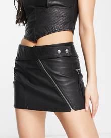 ASOS DESIGN washed faux leather biker skirt in black (part of a set)