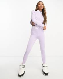 Threadbare Fitness Threadbare Ski base layer banded waistband leggings and long sleeeve top set in lilac-Purple