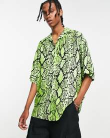 Weekday Coffee snake print oversized shirt in green