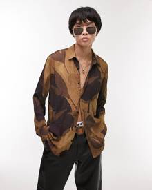 Topman printed shirt in brown