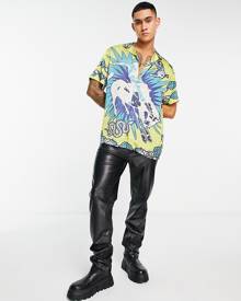 ASOS DESIGN relaxed revere satin shirt with cowboy rodeo print-Multi