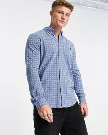 Polo Ralph Lauren icon logo teardrop paisley print pique shirt in blue marl