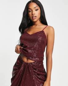 Style Cheat sequin cami in plum (part of a set)-Purple