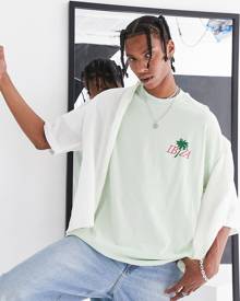 Topman extreme oversized t-shirt with Ibiza palm embroidery in sage-Green