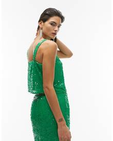 Topshop glassy sequin cami in green (part of a set)