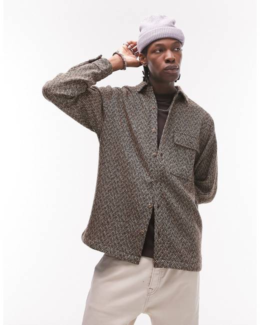 Topman wool mix shacket in black check