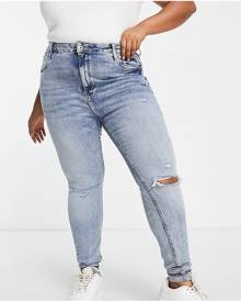 River Island Plus high rise sculpt skinny ripped jeans in blue