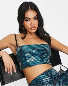 ASYOU square sequin tie back cami top in turquoise-Blue