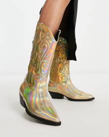 ASOS DESIGN Andi flat western knee boots iridescent mirror-Multi
