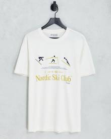 Selected Homme oversized t-shirt with ski club print in white