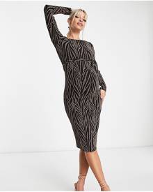Mama.licious Mamalicious Maternity metallic patterned midi dress in black and gold Mama.licious Mamalicious Maternity metallic patterned midi dress in black and gold