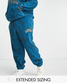 ASOS DESIGN ASOS Actual relaxed polar fleece trackies with all over print and applique logo in blue (part of a set)