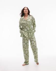 Topshop block floral print shirt and pants pyjama set in green-Multi Topshop block floral print shirt and pants pyjama set in green-Multi