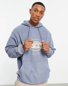 ASOS DESIGN ASOS Dark Future oversized hoodie in polar fleece with logo and taping stripe detail in stone blue