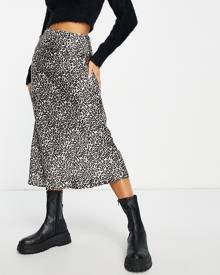 Wednesday's Girl leopard print satin midi skirt in brown-Multi
