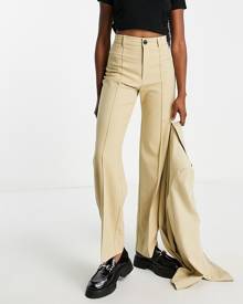 Pull & Bear high waisted tailored straight leg pants in pale yellow-Neutral