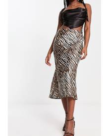 Wednesday's Girl zebra print satin midi skirt in multi (part of a set)-Navy