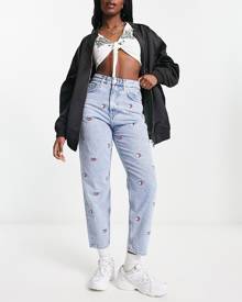 Tommy Jeans ultra high rise mom jeans in all over critter print in blue