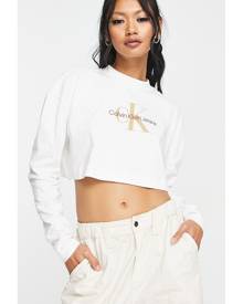 Calvin Klein Jeans long sleeve cropped sweatshirt in white