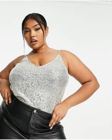 River Island Plus sequin cami in silver-Gold