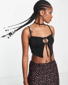 Motel cut out strap detail cami crop top in black