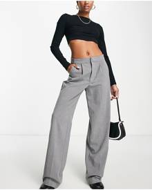 Pull & Bear Petite high waist tailored straight leg pants with front seam in grey Pull & Bear Petite high waist tailored straight leg pants with front seam in grey