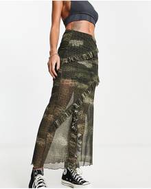 Reclaimed Vintage maxi skirt in animal print with ruffles-Multi