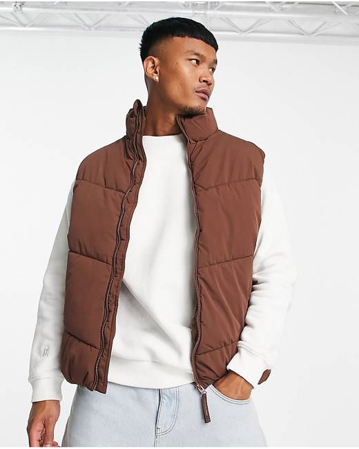 Puffer Vest /BLACK/BROWN/ Brown / M