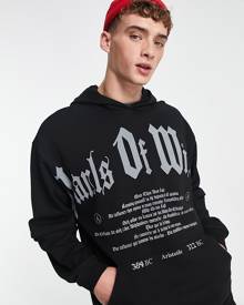 ASOS DESIGN oversized double layer hoodie in black with text front print