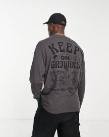 Only & Sons oversized long sleeve t-shirt with mushroom back print in grey