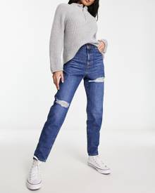 Levi's rip high waisted mom jeans in mid wash-Blue