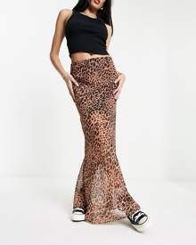 Miss Selfridge chiffon bias maxi skirt in animal print-Brown