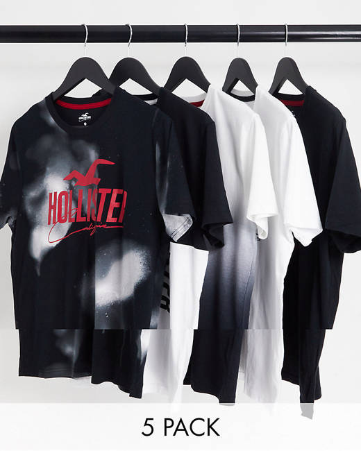 Hollister Chest & Back Logo Acid Wash Ombre Longline T-Shirt In