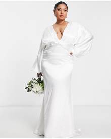 Yaura Plus Bridal kimono sleeve maxi dress in ivory-White
