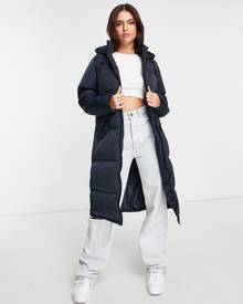 Brave Soul Cello maxi longline puffer coat in navy