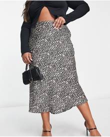 Wednesday's Girl Curve leopard print satin midi skirt in brown-Multi
