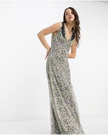 Reclaimed Vintage bias cut slip dress in blurred floral with lace-Multi