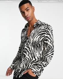 River Island long sleeve zebra shirt in black